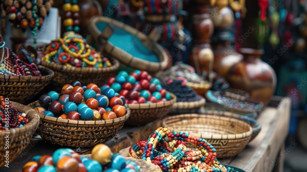Capture the details of artisanal crafts at a street market