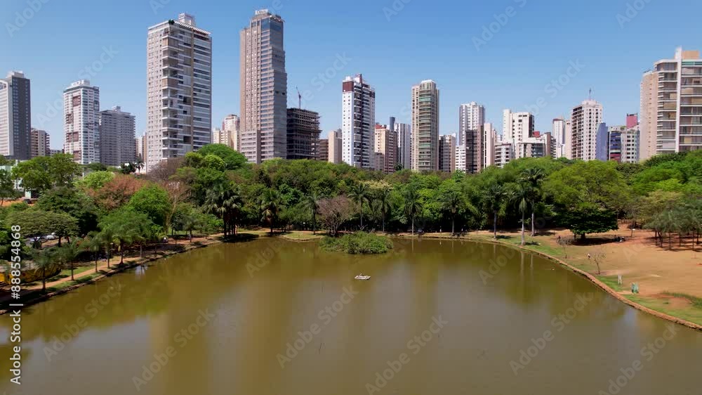 Angry Cow Park At Goiania Goias Brazil. Drone Captures A Garden With Sidewalks Surrounded By Lush Trees. Industrial Landscape Panoramic City View Amazing. Industrial Town. Goiania Goias. Angry Cow Park At Goiania Goias Brazil. Drone Captures A Garden With Sidewalks Surrounded By Lush Trees. Industrial Landscape Panoramic City View Amazing. Industrial Town. Goiania Goias.