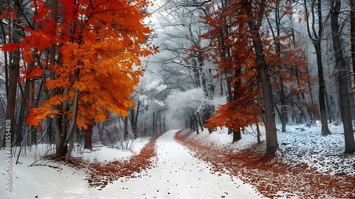 Breathtaking contrast between autumn and winter landscapes