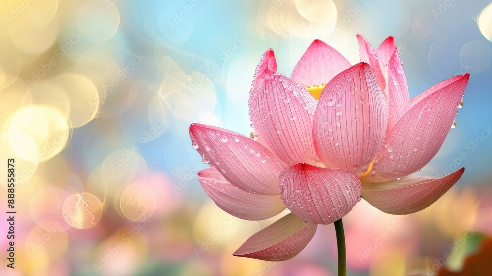 Pink lotus flower with water droplets against a blurred background AI generated Pink lotus flower with water droplets against a blurred background AI generated