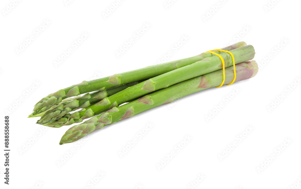 Fototapeta premium Bunch of fresh green asparagus stems on white background