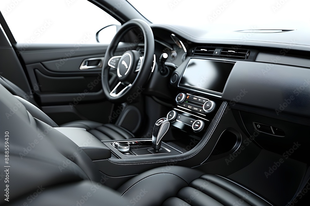 Photo of the interior of a modern luxury sedan with luxurious leather seats and cutting-edge technology Photo of the interior of a modern luxury sedan with luxurious leather seats and cutting-edge technology