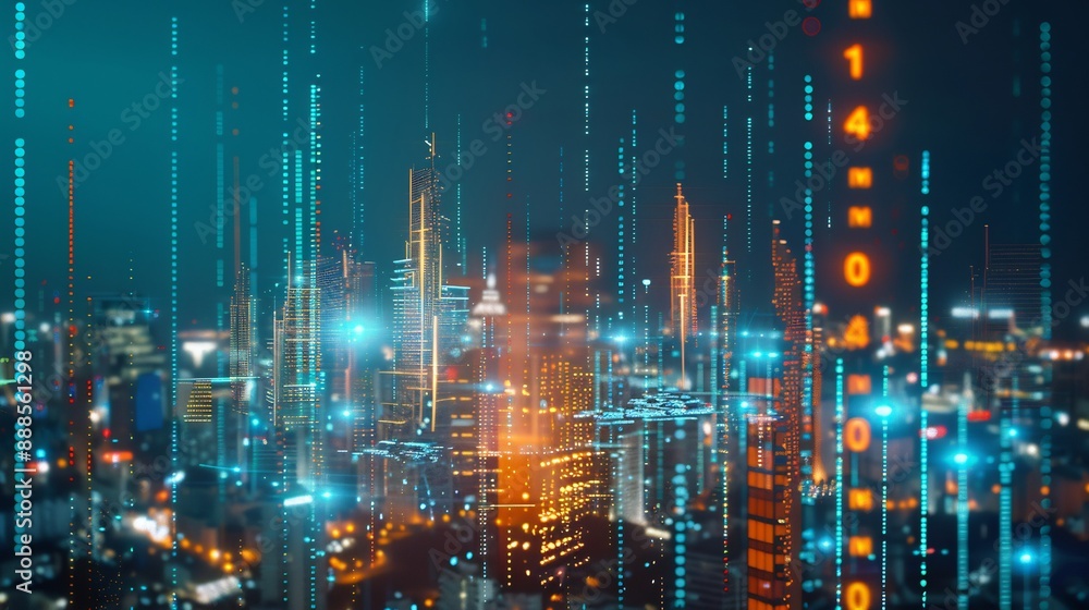 Naklejka premium Digital Cityscape: A Futuristic Vision of Urban Technology