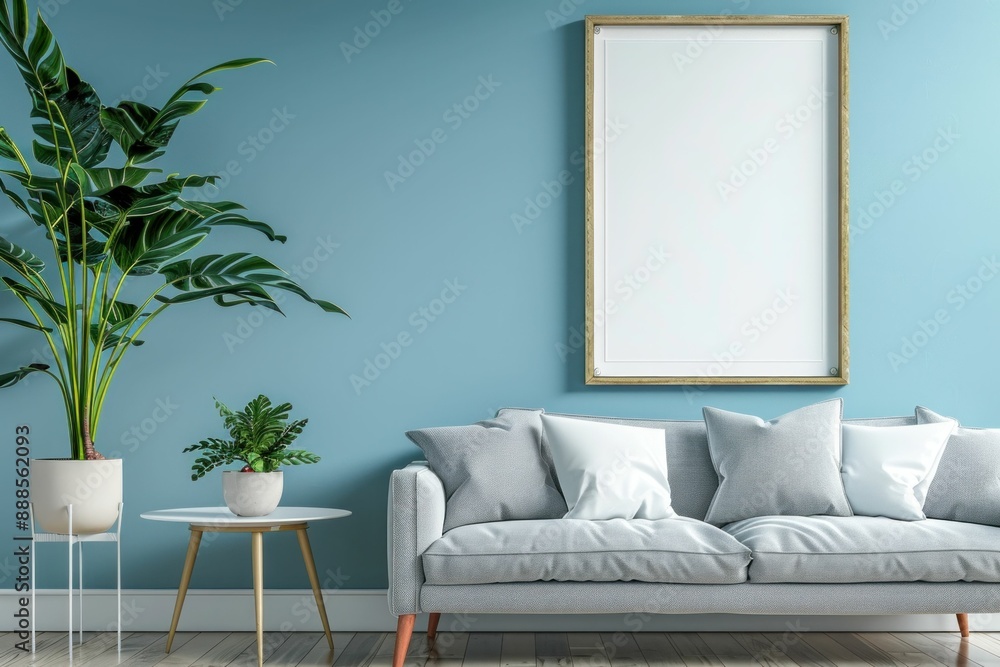 Modern White Living Room with Stylish Couch and Large Artwork in Contemporary Home Interior Design Modern White Living Room with Stylish Couch and Large Artwork in Contemporary Home Interior Design