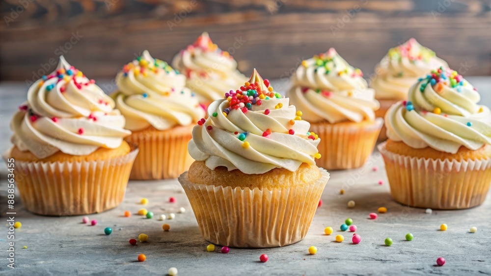 Delicious cupcakes topped with creamy frosting and sprinkles, cupcakes, cream, frosting, sweet, dessert, bakery Delicious cupcakes topped with creamy frosting and sprinkles, cupcakes, cream, frosting, sweet, dessert, bakery