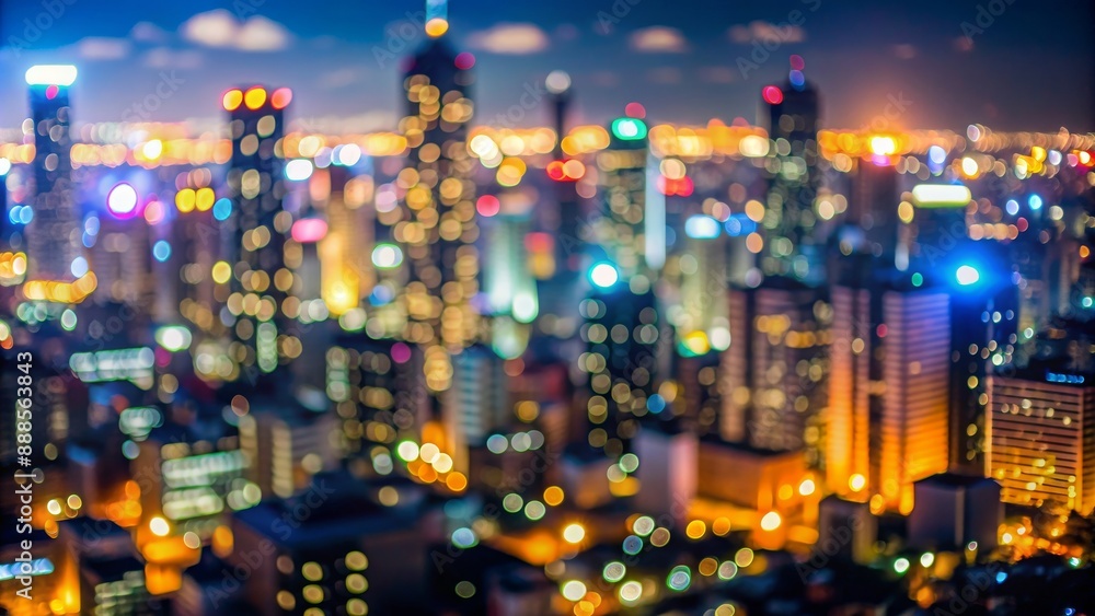High angle view of a blurry cityscape with bokeh lights at night, city, urban, background, lights, dark, abstract, bokeh High angle view of a blurry cityscape with bokeh lights at night, city, urban, background, lights, dark, abstract, bokeh