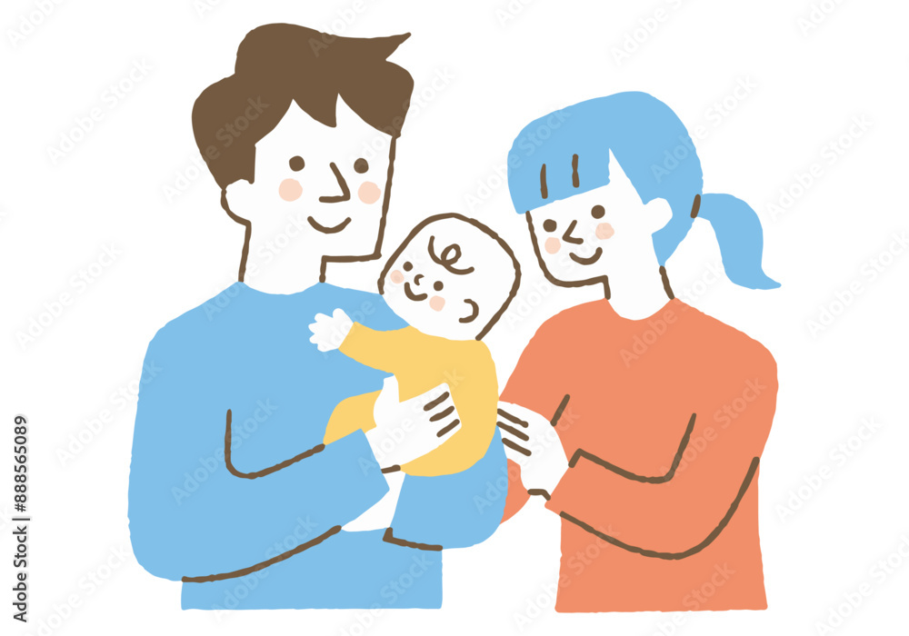 Father holding baby and mother snuggling_Color Father holding baby and mother snuggling_Color