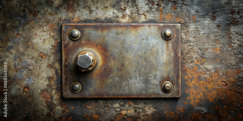 Fototapeta premium Abstract grungy metal cover locked with bolt, metal, rust, abstract, industrial, grunge, texture, background, steel, weathered