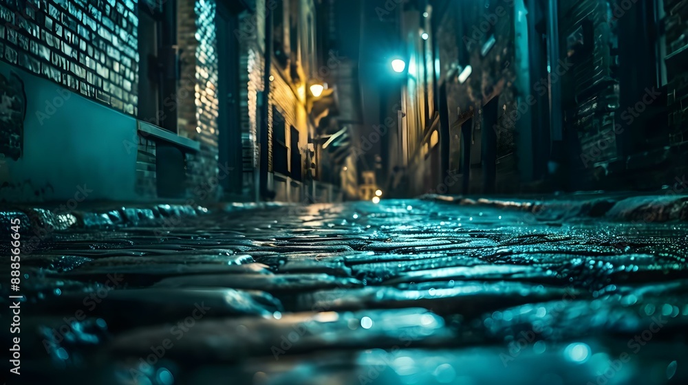 Obraz premium Dark and scary vintage cobblestone brick city alley