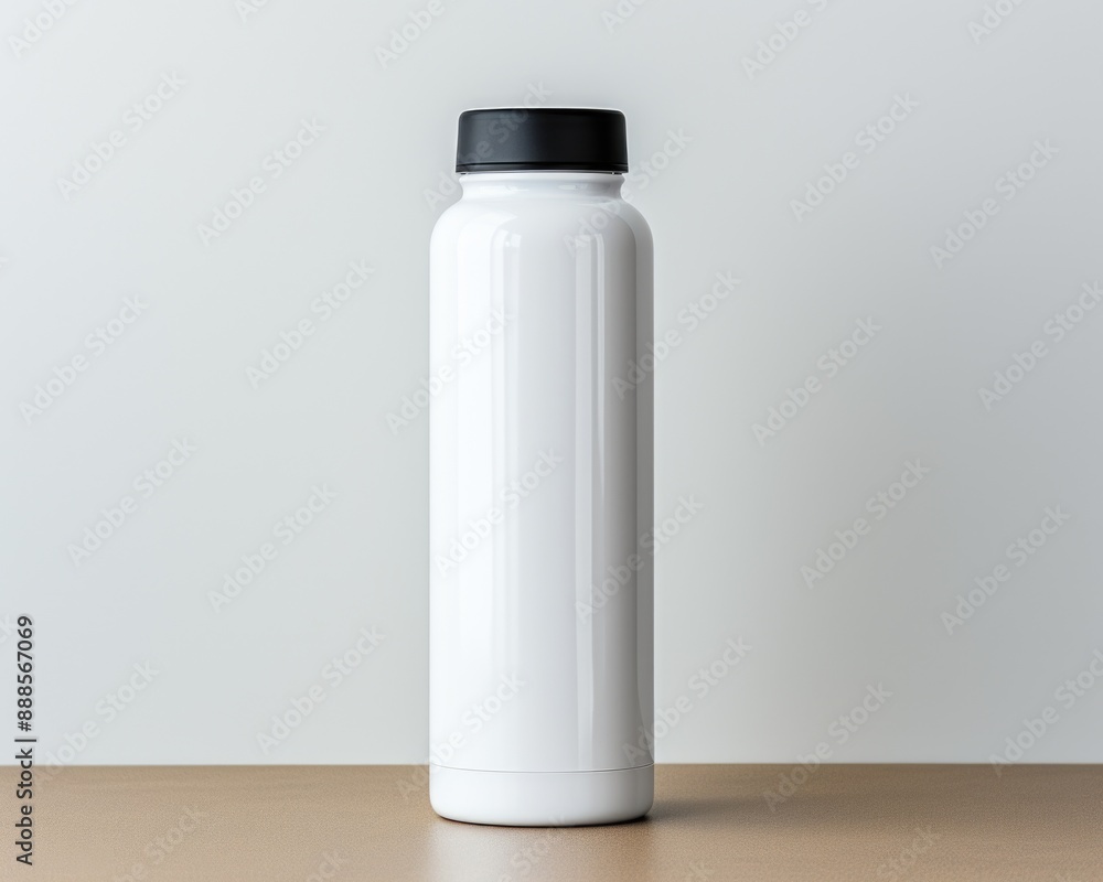 Minimalist Mockup of Blank Water Bottle on Neutral Background for Design Showcase. Minimalist Mockup of Blank Water Bottle on Neutral Background for Design Showcase.