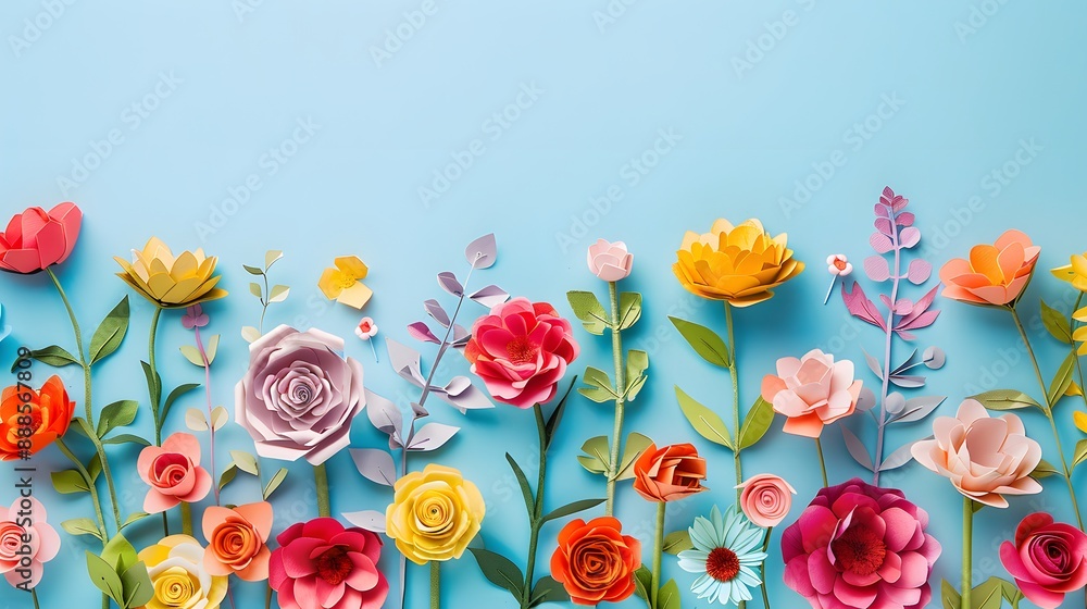 Fototapeta premium colorful flower frame with blue copy space