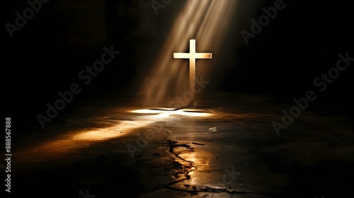 Beam of overhead light in darkness