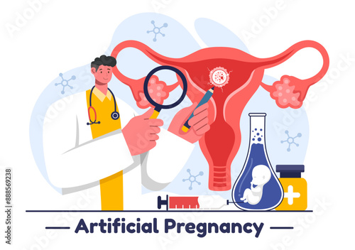 Artificial Pregnancy Vector Illustration with Couple After Successful Embryo Engraftment and Reproductive Health in a Flat Cartoon Background
