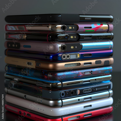 Stack of Modern Smartphones with Various Designs