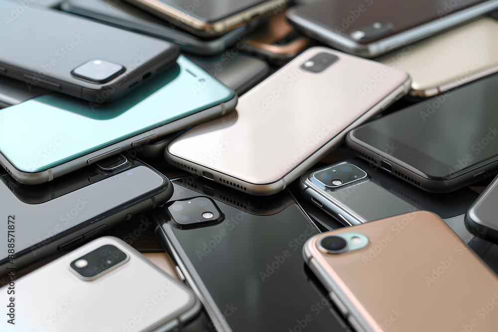 Heap of Various Smartphones in a Modern Display Heap of Various Smartphones in a Modern Display