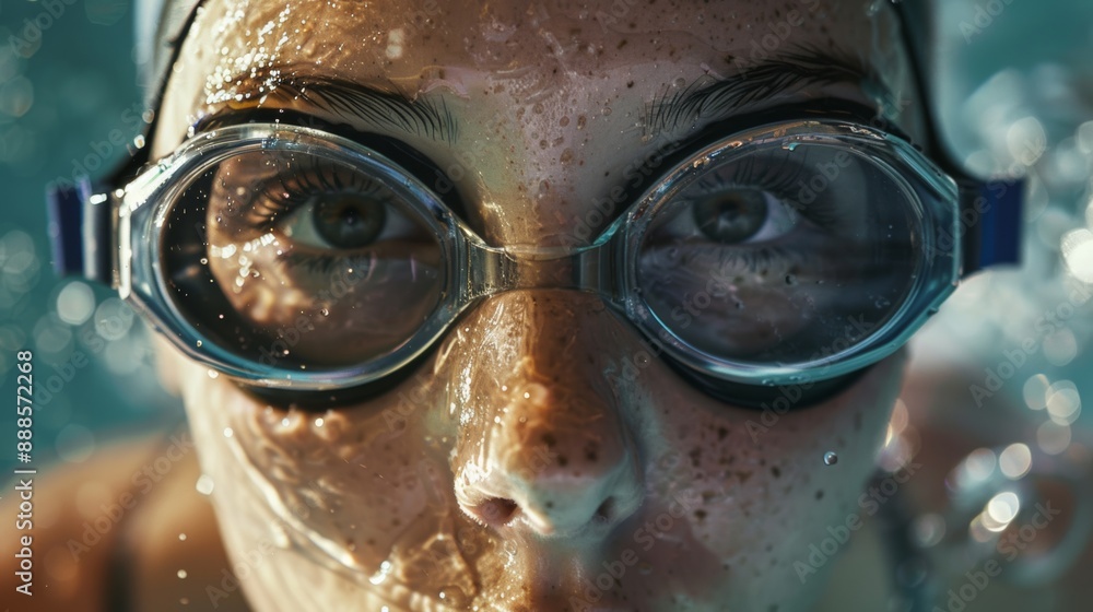 Close-up photo of female athlete swimmer competing. Close-up photo of female athlete swimmer competing.