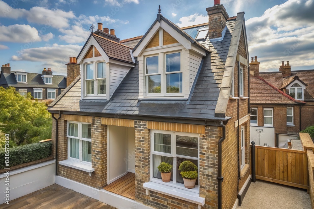 Loft conversion in London terrace house with pitched roof, box dormer ...