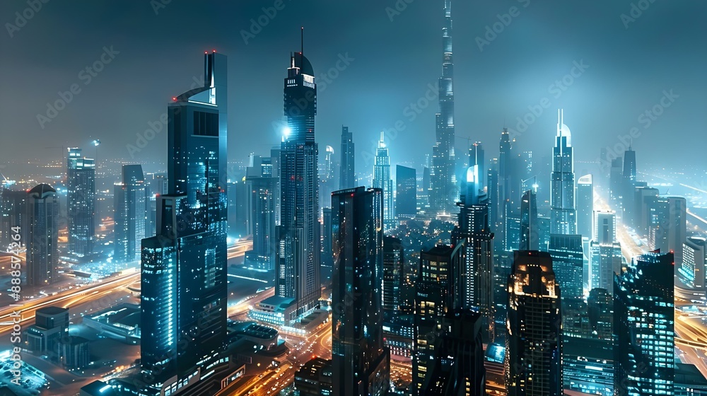 Fototapeta premium Panoramic view of city skyline at night