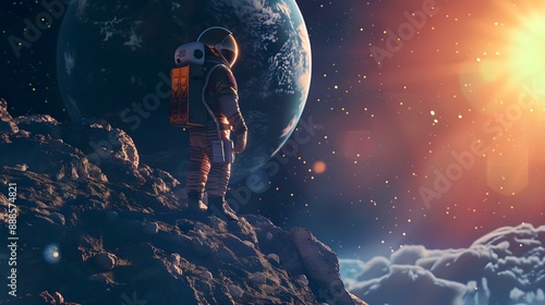 Wallpaper Mural Spaceman interacting with human-shaped planet in space Torontodigital.ca