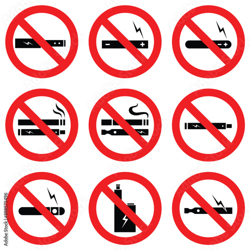no vaping sign no smoking warning with electric cigarettes and cigarettes, prohibition and health risk illustration