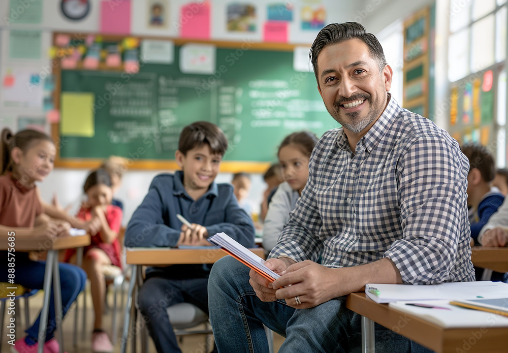 Smiling male teacher with students learning at in school Smiling male teacher with students learning at in school