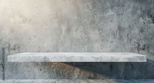 Empty White Concrete Table on Grunge Gray Wall with Artistic Texture Background