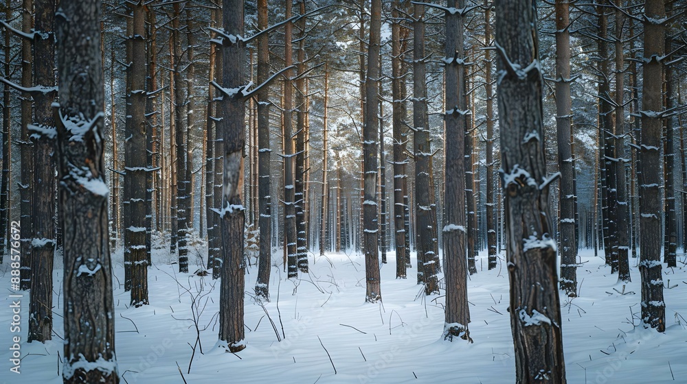 Fototapeta premium Trunks in a pine forest on a winter day
