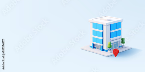 Hospital building, 3D. A modern building, for concepts of treatment and providing medical care to patients. Private hospitals, insurance. Vector