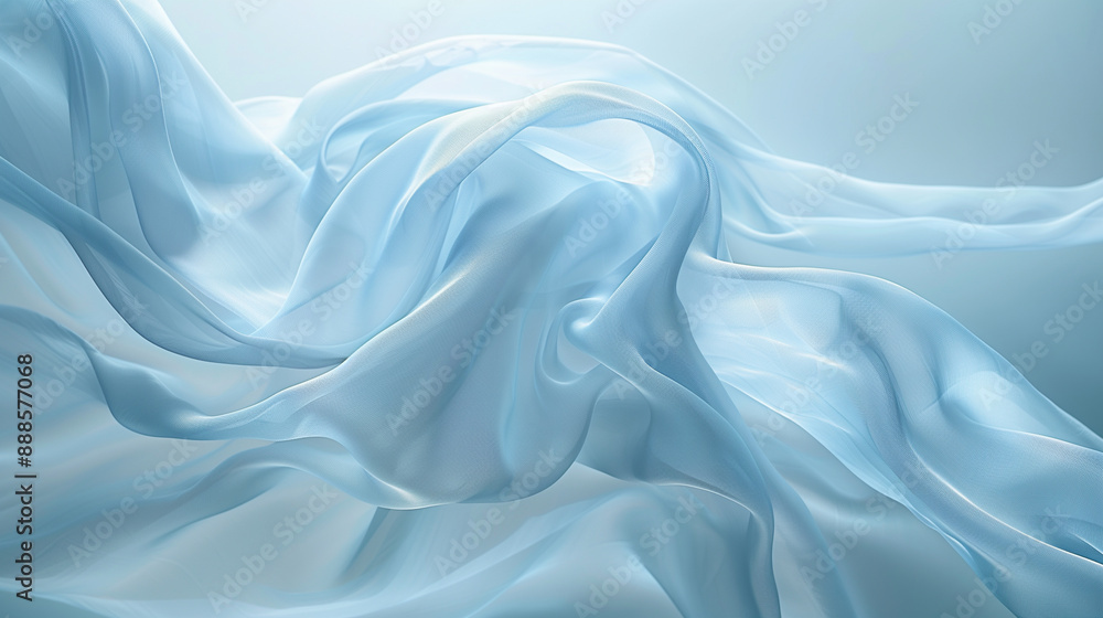 Soft Blue Fabric Flowing with Light Waves in Abstract Background.. Soft Blue Fabric Flowing with Light Waves in Abstract Background..