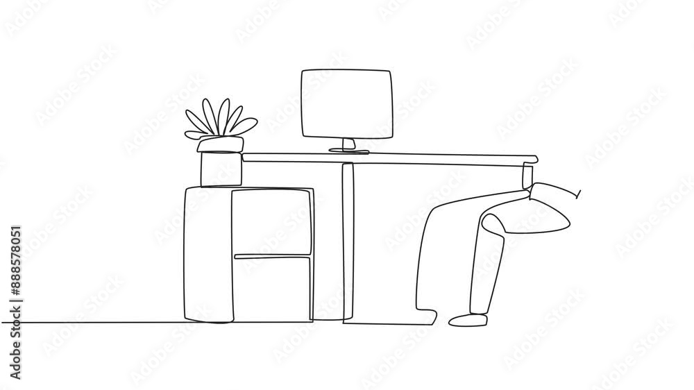 Animation of a single one line drawing robot sitting in a work chair ...