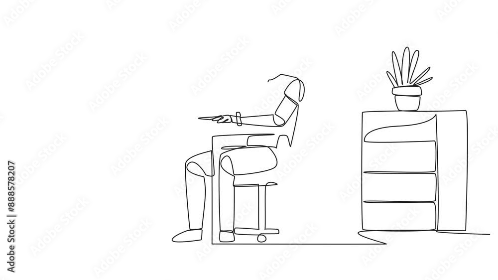Animated self drawing of single continuous line drawing robot sitting ...