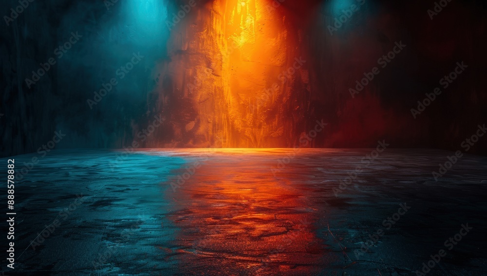 Empty Room with Dark Background and Blue and Orange Lighting Empty Room with Dark Background and Blue and Orange Lighting