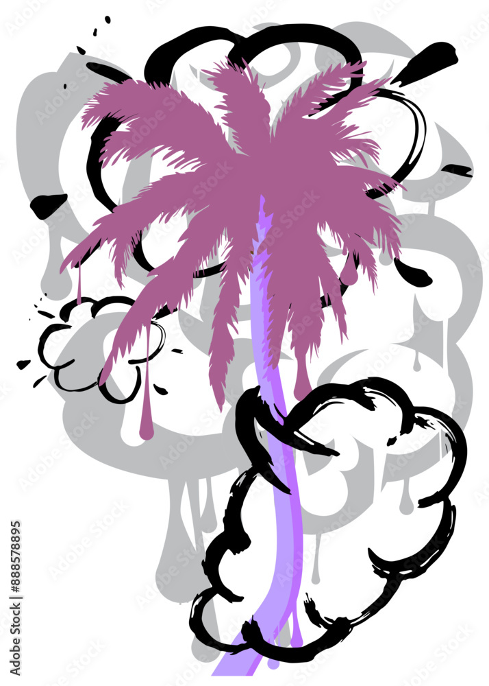 Palm Tree graffiti with speech bubble. Abstract modern Messaging sign street art decoration, performed in urban painting style. Palm Tree graffiti with speech bubble. Abstract modern Messaging sign street art decoration, performed in urban painting style.