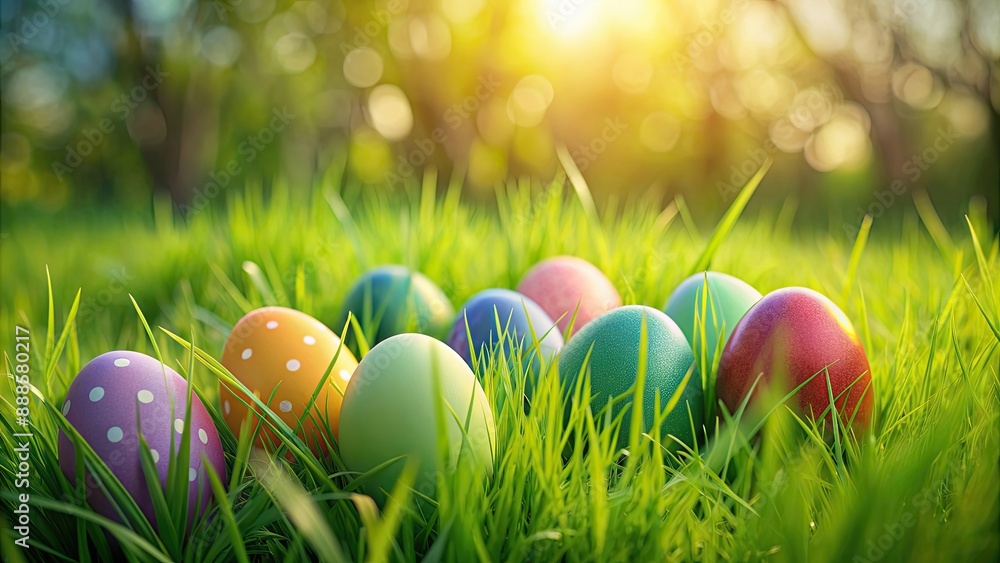 Easter eggs hidden in a lush green field , Spring, celebration, colorful, hunt, tradition, festive, grass, vibrant, nature, eggs Easter eggs hidden in a lush green field , Spring, celebration, colorful, hunt, tradition, festive, grass, vibrant, nature, eggs
