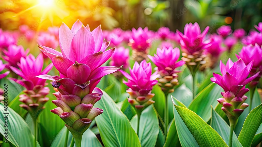 Vibrant Siam Tulip flowers in full bloom, Siam, Tulip, Flower, Garden, Botanical, Plant, Spring, Petals, Pink, Purple, Green Vibrant Siam Tulip flowers in full bloom, Siam, Tulip, Flower, Garden, Botanical, Plant, Spring, Petals, Pink, Purple, Green