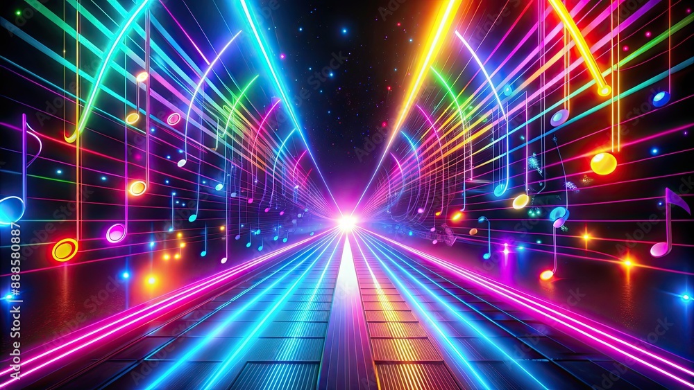 Neon lights and music patterns creating a colorful trail, bright, vibrant, neon, lights, music, patterns, radiant Neon lights and music patterns creating a colorful trail, bright, vibrant, neon, lights, music, patterns, radiant