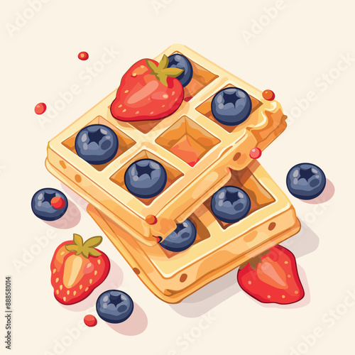 Delicious waffles topped with fresh strawberries and blueberries, perfect for a sweet breakfast or brunch.