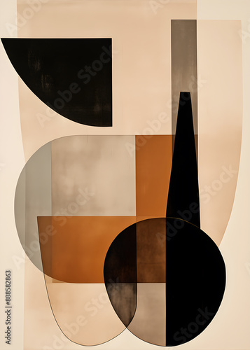 GEOMETRIC ABSTRACT ART FOR DECORATIVE PAINTING, WITH EARTHY TONES, BROWN, BEIGE, BLACK, MINIMALIST ART