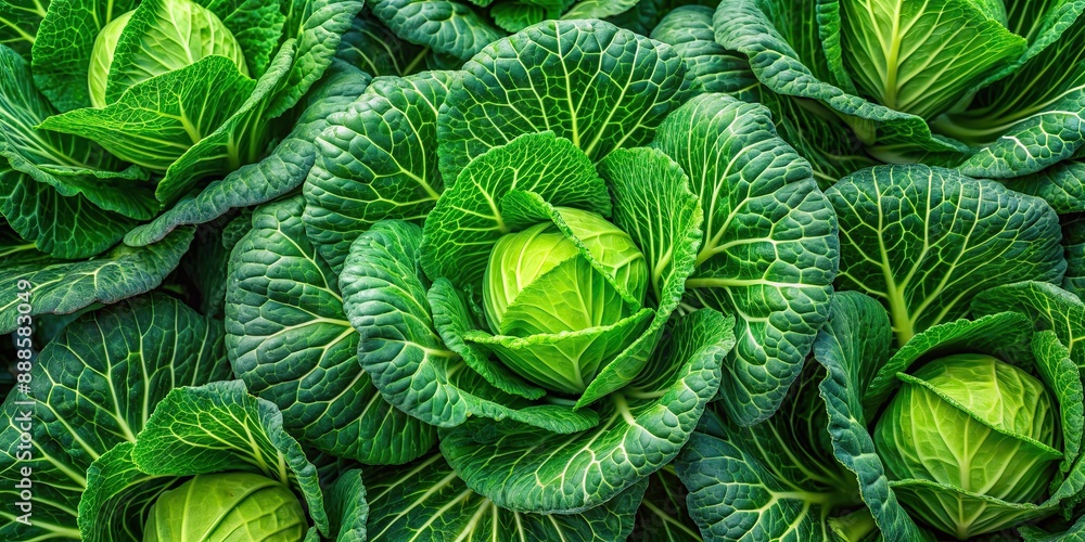 Fototapeta premium Cabbage pattern with vibrant green leaves, cabbage, vegetable, plant, repetitive, background, texture, fresh, organic, healthy