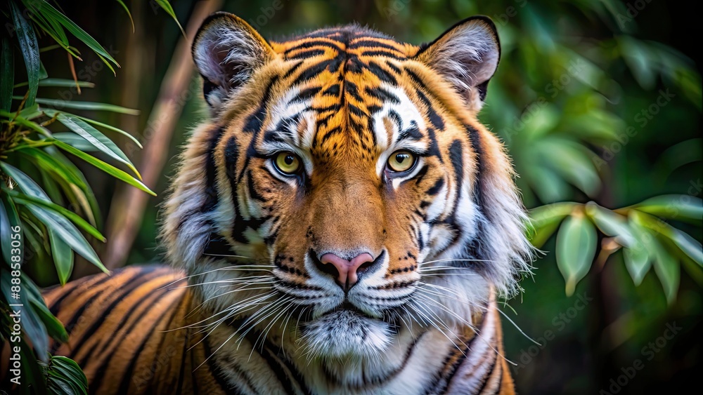 Fototapeta premium Close up shot of a fierce tiger in its natural habitat , wildlife, predator, fierce, stripes, feline, carnivore, wild