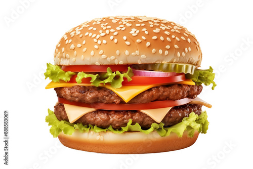 Delicious Burger Close-Up On PNG Background