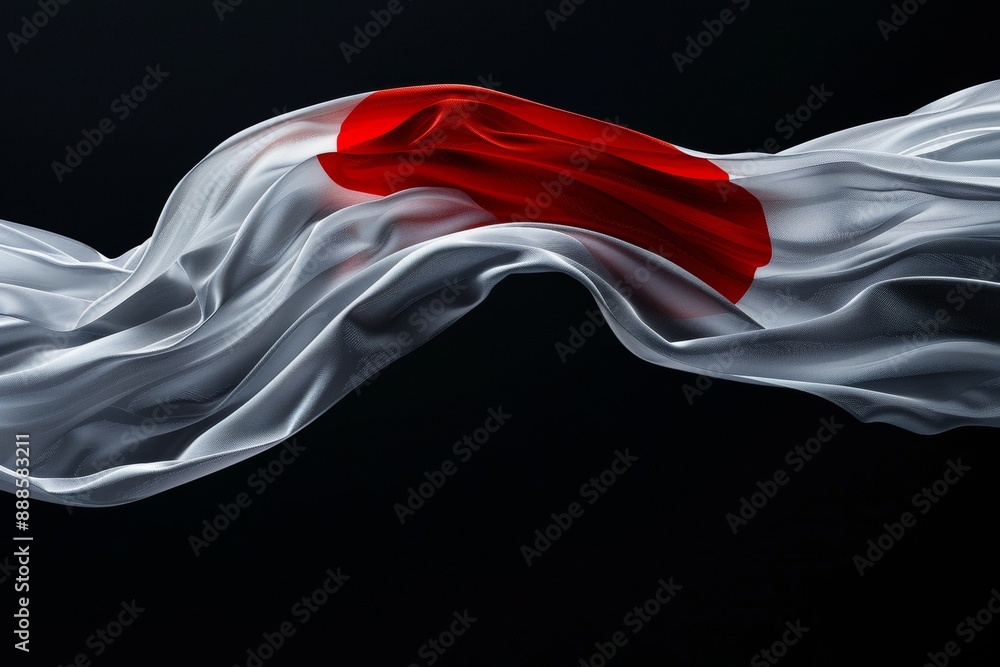 Fototapeta premium Japanese Flag Waving in the Wind Soft Fabric Generative Illustration