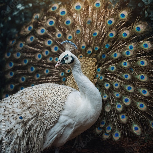 The Guardian of Dreams: Tell a tale of a white peacock that protects the entrance to a realm where dreams are born.s. photo