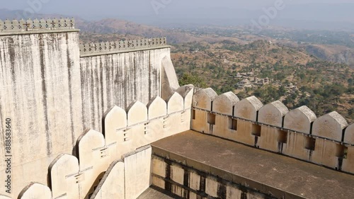 ancient fort stone wall with bright blue sky at morning video is taken at Kumbhal fort kumbhalgarh rajasthan india. photo
