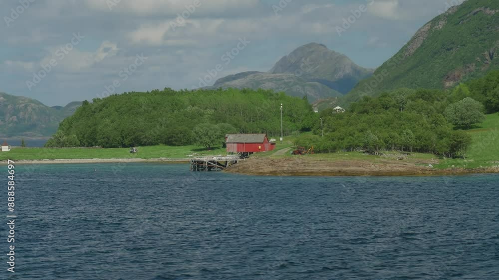 Ferry crossing the Arctic Circle with scenic views of Norway's coastline, islands, and mountains Ferry crossing the Arctic Circle with scenic views of Norway's coastline, islands, and mountains