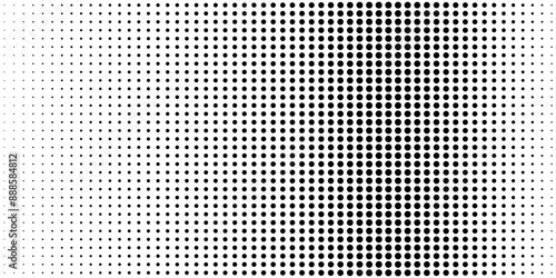 Dotted gradient halftone background. Horizontal seamless dotted pattern in pop art style. Abstract modern stylish texture. Fade gradient black and white half tone background.