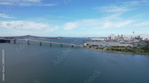 Wallpaper Mural A View Of Westhaven Marina And Auckland Harbour Bridge In Auckland CBD, North Island, New Zealand. Aerial Shot Torontodigital.ca