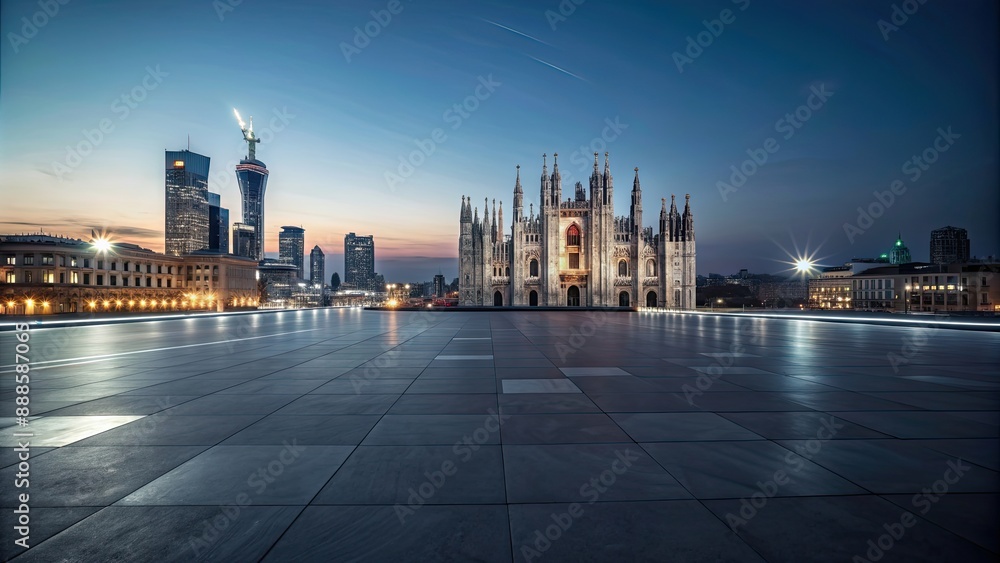 Obraz premium Milan cityscape at dusk, featuring iconic landmarks and architecture, Milan, Italy, cityscape, dusk, skyline, buildings