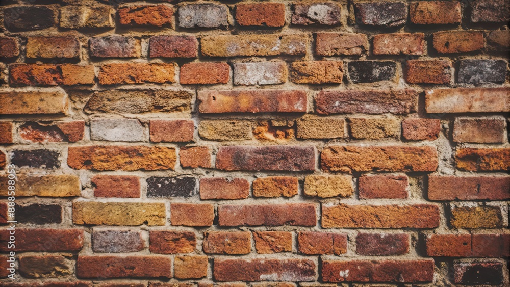 Fototapeta premium Close-up of a weathered red brick wall , textured, background, architecture, vintage, urban, construction, rough, grunge
