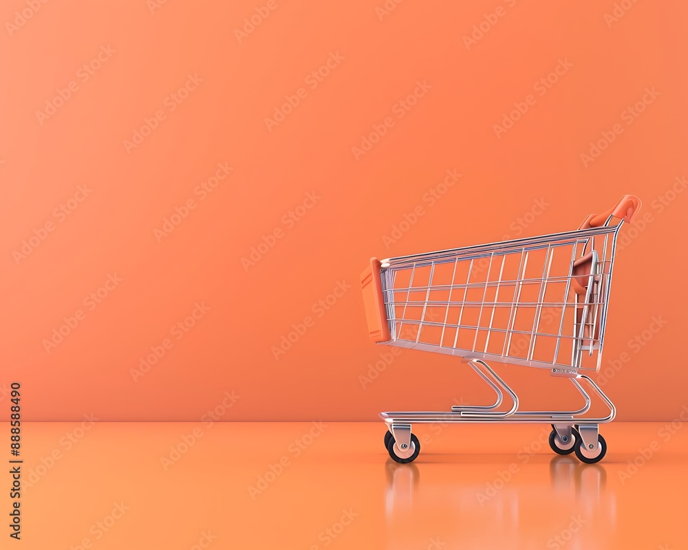 ShopHaw cart on an orange background, left side blank, 3D rendering in high-quality photographic style. ShopHaw cart on an orange background, left side blank, 3D rendering in high-quality photographic style.